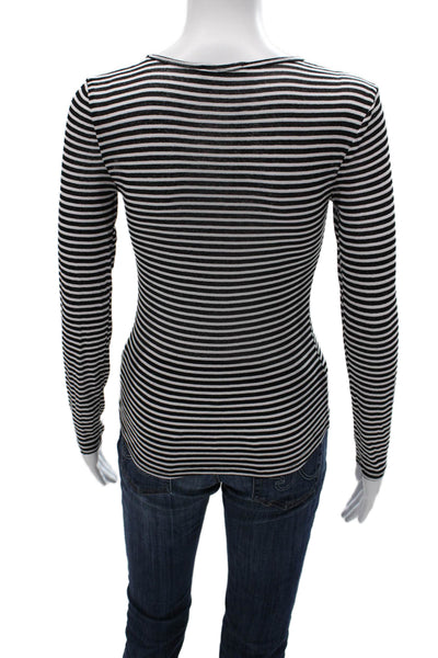 Zara Women Basic Striped Long Sleeve Round Neck T-Shirt Black Size S
