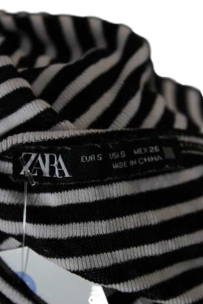 Zara Women Basic Striped Long Sleeve Round Neck T-Shirt Black Size S