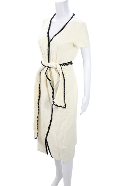 Zara Womens Wrap Dress Beige V-Neck Short Sleeve Knee Cotton Elastane Size S