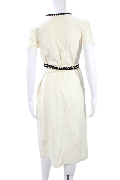 Zara Womens Wrap Dress Beige V-Neck Short Sleeve Knee Cotton Elastane Size S