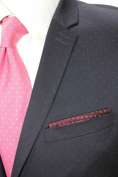 The Kooples Mens Dark Blue 2 Piece Wool Polka Dot Suit Button Collar Size 50