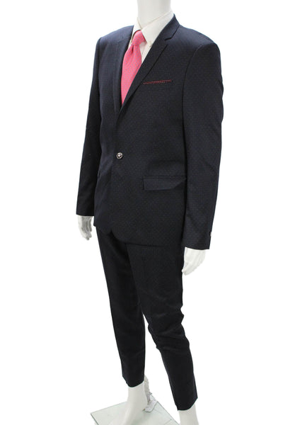 The Kooples Mens Dark Blue 2 Piece Wool Polka Dot Suit Button Collar Size 50