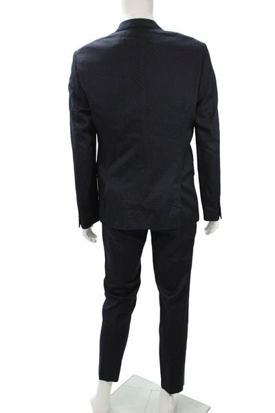 The Kooples Mens Dark Blue 2 Piece Wool Polka Dot Suit Button Collar Size 50