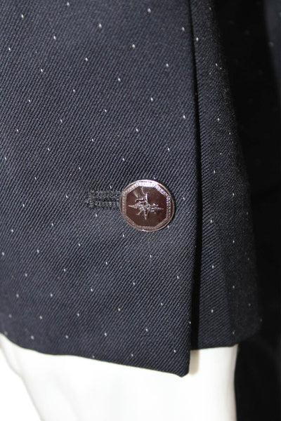 The Kooples Mens Dark Blue 2 Piece Wool Polka Dot Suit Button Collar Size 50