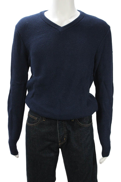 Michael Kors Men Pullover V-Neck Merino Wool Sweater Dark Blue Size L