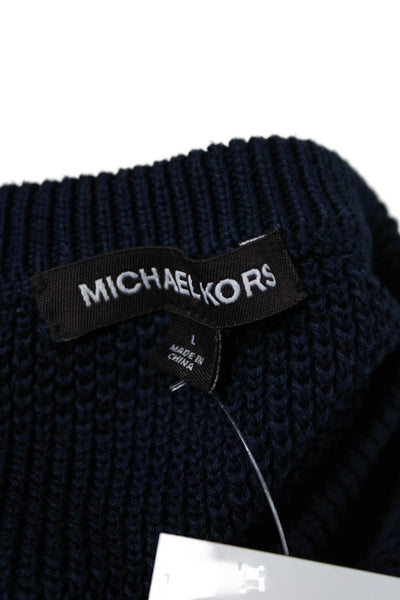Michael Kors Men Pullover V-Neck Merino Wool Sweater Dark Blue Size L