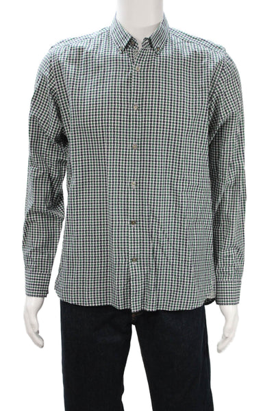 Ted Baker London Mens Button Front Collared Plaid Shirt Navy Green Size 4