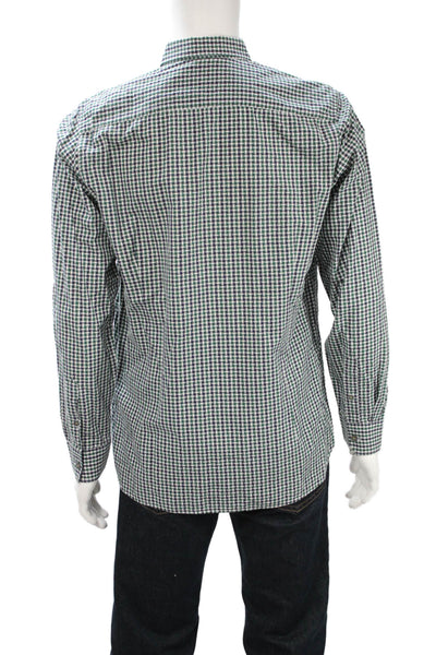 Ted Baker London Mens Button Front Collared Plaid Shirt Navy Green Size 4