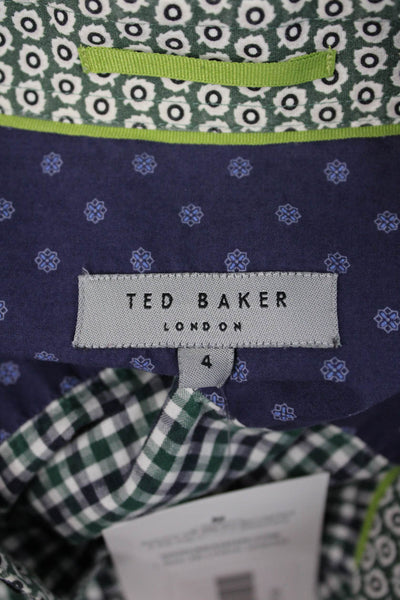 Ted Baker London Mens Button Front Collared Plaid Shirt Navy Green Size 4