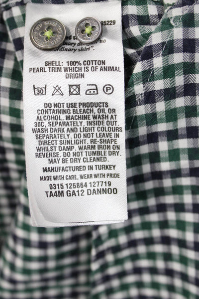 Ted Baker London Mens Button Front Collared Plaid Shirt Navy Green Size 4