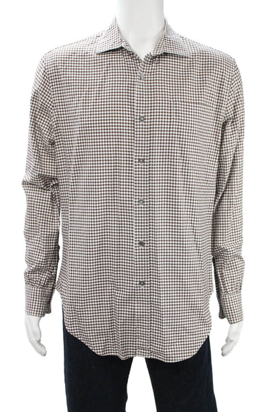 Paul Smith Mens Brown Check Cotton Point Collar Button-Up Dress Shirt Size 15.5