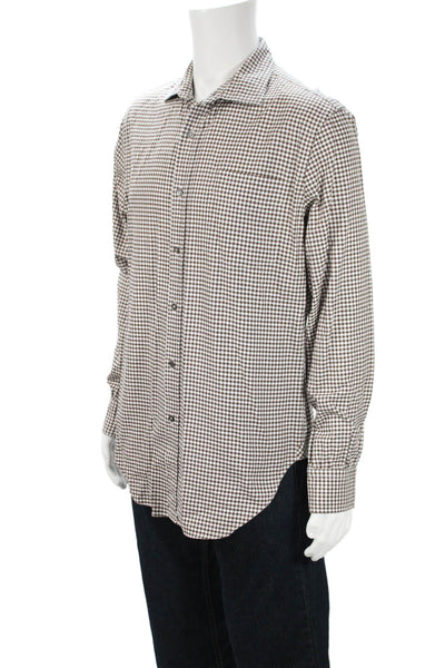 Paul Smith Mens Brown Check Cotton Point Collar Button-Up Dress Shirt Size 15.5