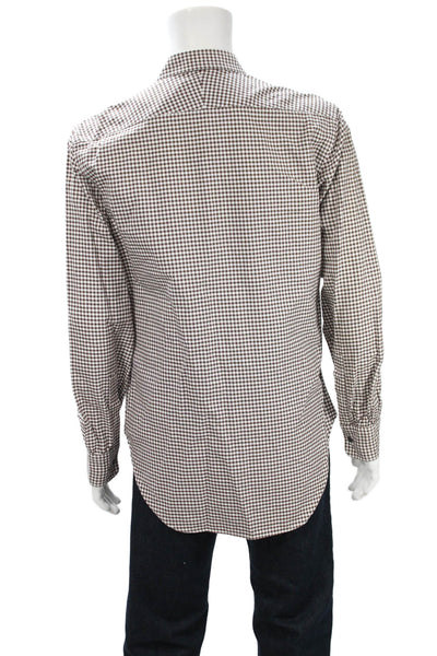 Paul Smith Mens Brown Check Cotton Point Collar Button-Up Dress Shirt Size 15.5