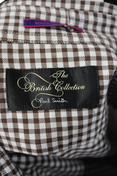 Paul Smith Mens Brown Check Cotton Point Collar Button-Up Dress Shirt Size 15.5