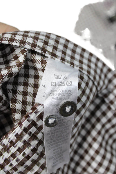 Paul Smith Mens Brown Check Cotton Point Collar Button-Up Dress Shirt Size 15.5