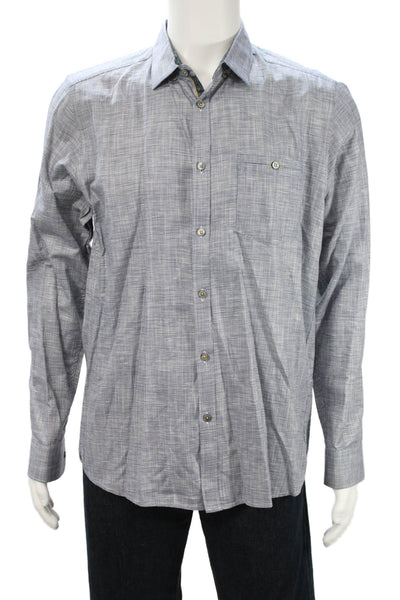 Ted Baker London Mens Button Front Collared Printed Shirt Navy White Size 4