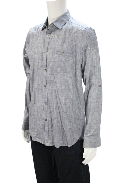 Ted Baker London Mens Button Front Collared Printed Shirt Navy White Size 4