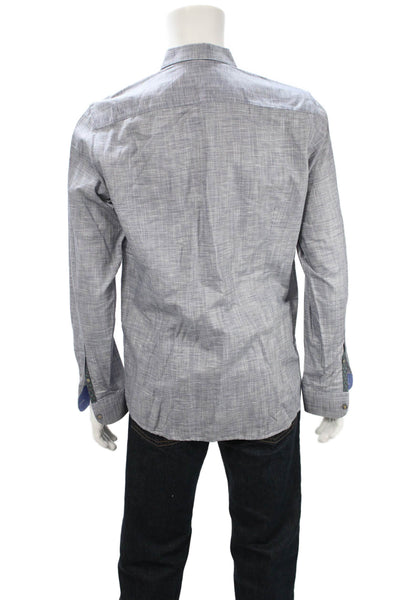 Ted Baker London Mens Button Front Collared Printed Shirt Navy White Size 4