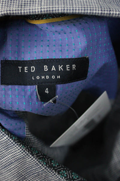 Ted Baker London Mens Button Front Collared Printed Shirt Navy White Size 4