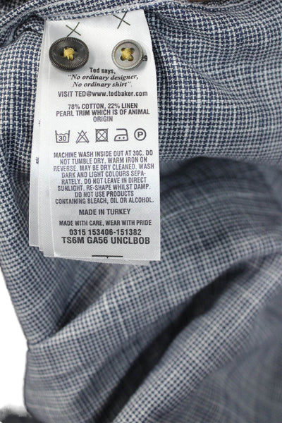 Ted Baker London Mens Button Front Collared Printed Shirt Navy White Size 4