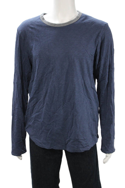 Bloomingdales The Mens Store Men's Dark Blue Cotton Crewneck LS T-Shirt Size L