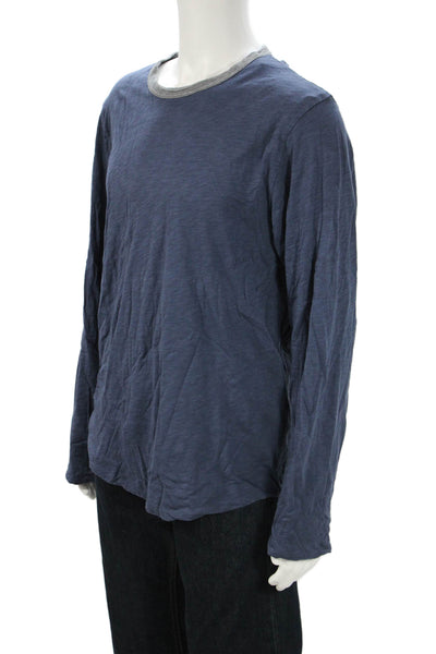 Bloomingdales The Mens Store Men's Dark Blue Cotton Crewneck LS T-Shirt Size L