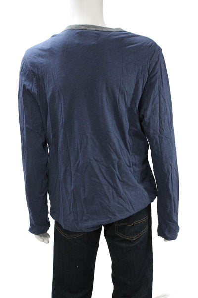 Bloomingdales The Mens Store Men's Dark Blue Cotton Crewneck LS T-Shirt Size L