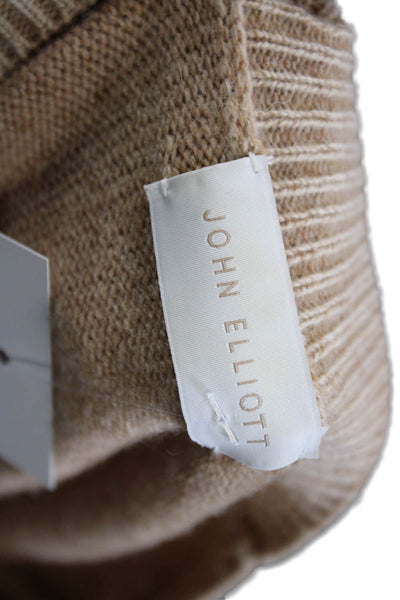 John Elliott Women Pullover Sweater Wool Cashmere Crew Neck Zip Beige Size 1