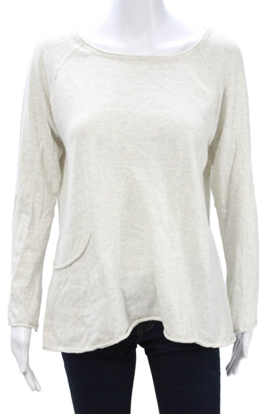 Margaret OLeary Women Basic Beige Cotton Round Neck Sweater Long Sleeve Size M