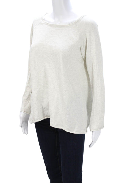 Margaret OLeary Women Basic Beige Cotton Round Neck Sweater Long Sleeve Size M