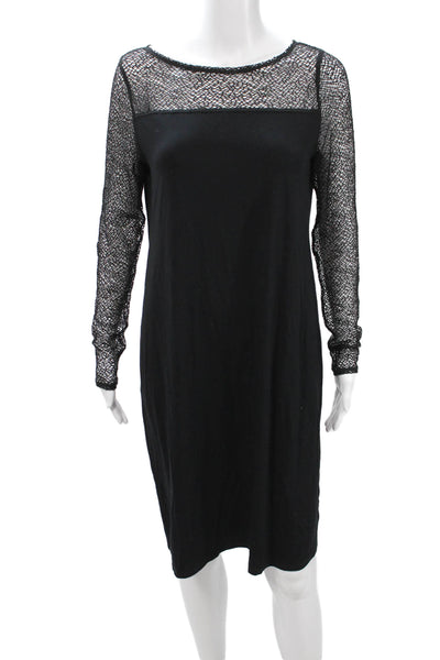 Eileen Fisher Women Shift Dress Black Long Sleeve Round Neck Size S