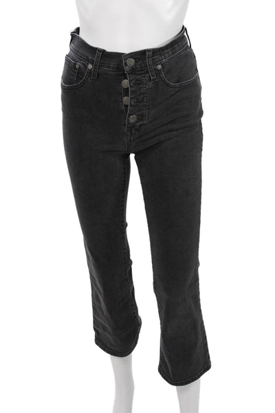Madewell Women Cropped Skinny Jeans Dark Gray Button Mid Rise Size 25