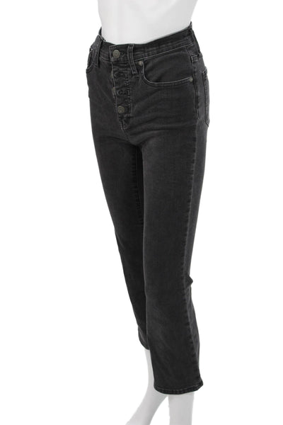 Madewell Women Cropped Skinny Jeans Dark Gray Button Mid Rise Size 25