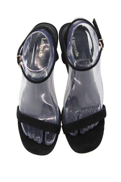 Larroude Womens Suede Ankle Strap Sandals Black Size 9