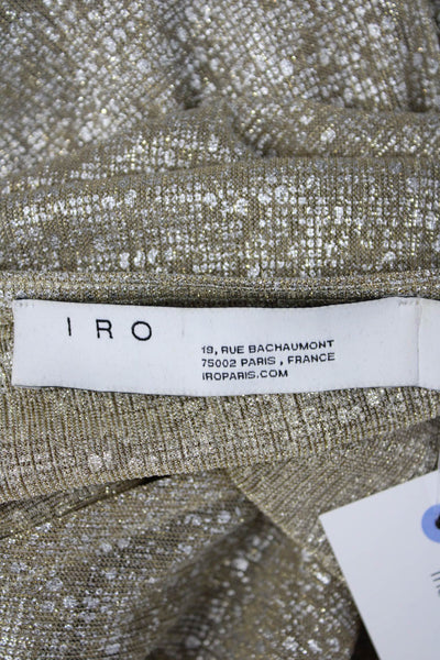 IRO Women Blouson Wrap Dress Beige V-Neck Metallic Waist 24 Size 34