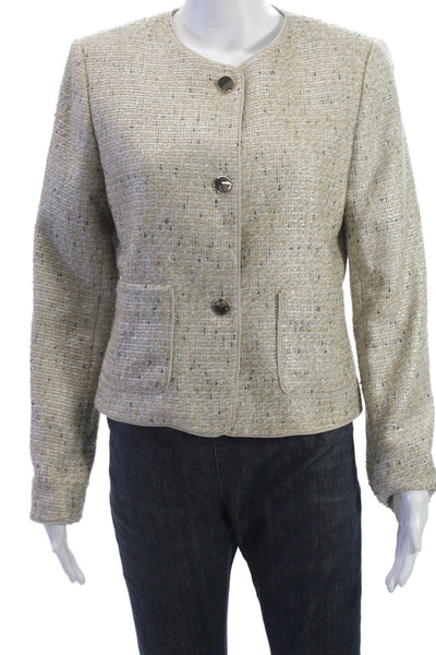 Calvin Klein Women Tweed Beige Button Long Sleeve Blazer Size 6