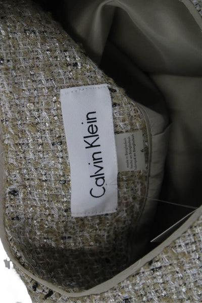 Calvin Klein Women Tweed Beige Button Long Sleeve Blazer Size 6