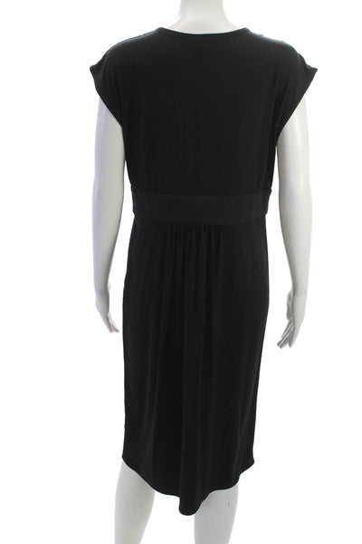 T Tahari Women Wrap Floral V-Neck Knee Length Black Polyester Dress Size M