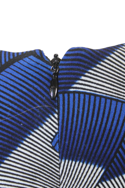 Calvin Klein Womens Sheath Dress Blue Geometric V-Neck Long Sleeve Zip Size 4