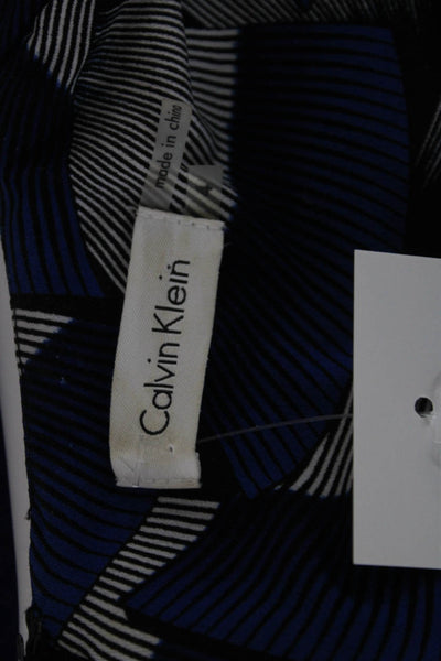 Calvin Klein Womens Sheath Dress Blue Geometric V-Neck Long Sleeve Zip Size 4