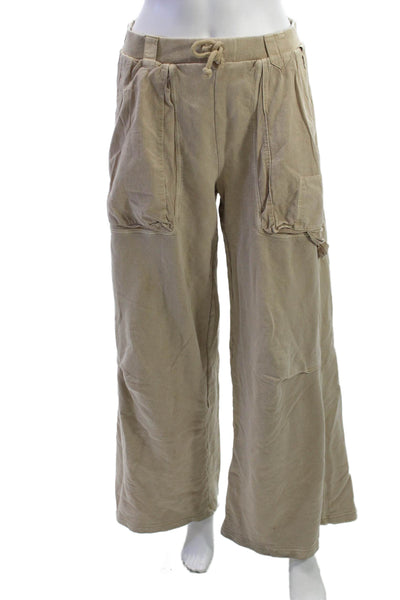 Zara Unisex Cargo Pants Beige Cotton Drawstring Solid Bohemian Size M