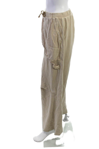 Zara Unisex Cargo Pants Beige Cotton Drawstring Solid Bohemian Size M