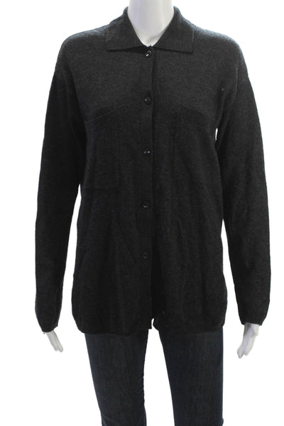 Zara Women Cardigan Wool Collared Button Long Sleeve Dark Gray Size M