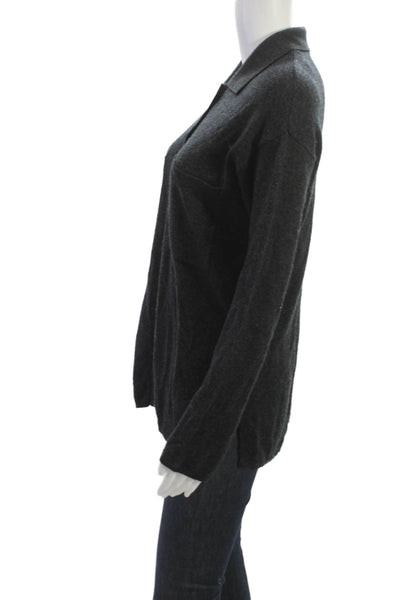 Zara Women Cardigan Wool Collared Button Long Sleeve Dark Gray Size M