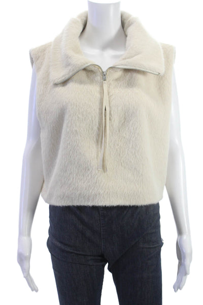 Zara Womens Collared Sleeveless Zip Vest Beige Polyester Classic Size L