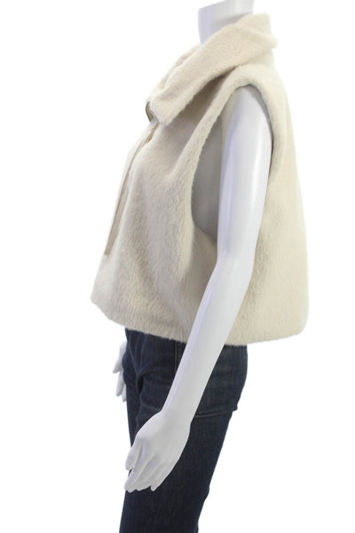 Zara Womens Collared Sleeveless Zip Vest Beige Polyester Classic Size L