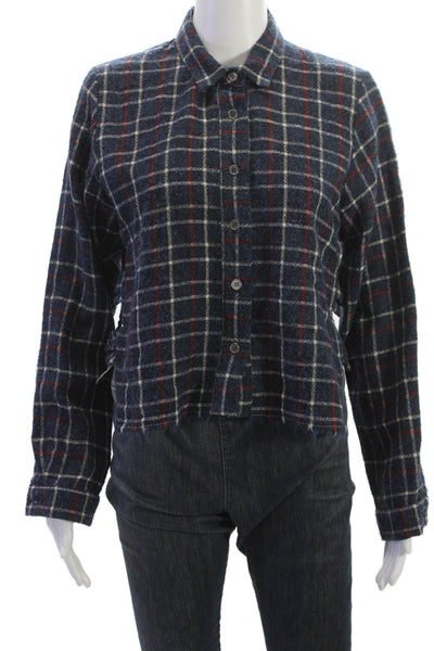 Sea New York Womens Dark Blue Plaid Collared Button Jacket Bohemian Size 6