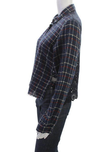 Sea New York Womens Dark Blue Plaid Collared Button Jacket Bohemian Size 6
