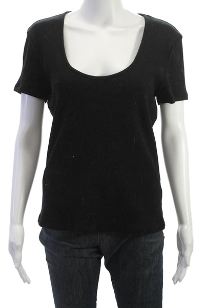 L Agence Womens Black Basic Short Sleeve Round Neck T-Shirt Size 2XL