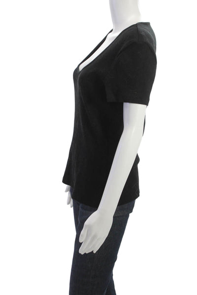 L Agence Womens Black Basic Short Sleeve Round Neck T-Shirt Size 2XL